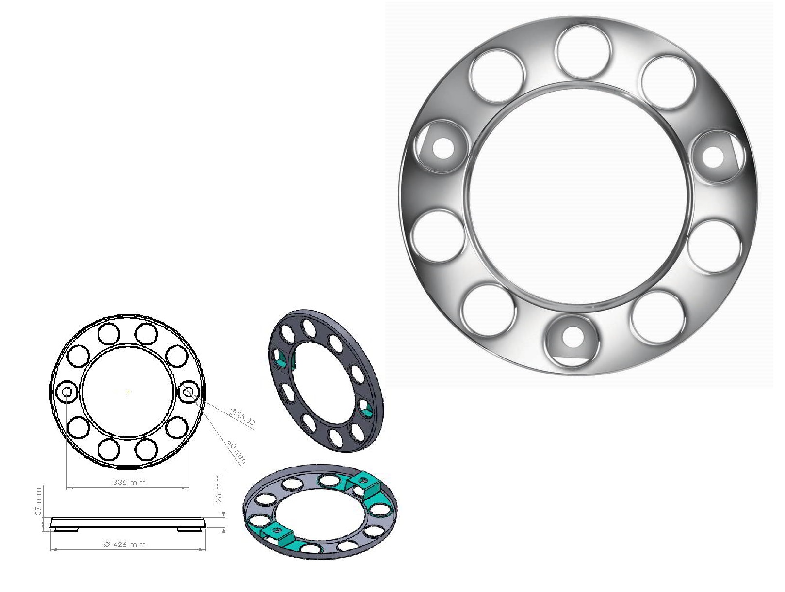 Wheel covers 22.5'' nickel , Code:BB105300