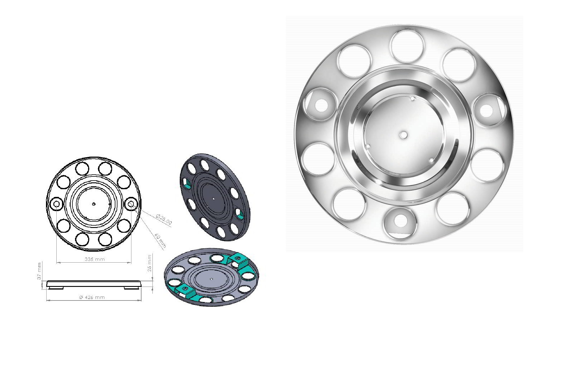 Wheel covers 22.5'' nickel full , Code:DB105300